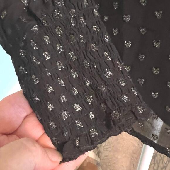 NWT Adyson Parker S pullover long sleeve blouse top, black, silver, shirred cuff - Picture 8 of 9